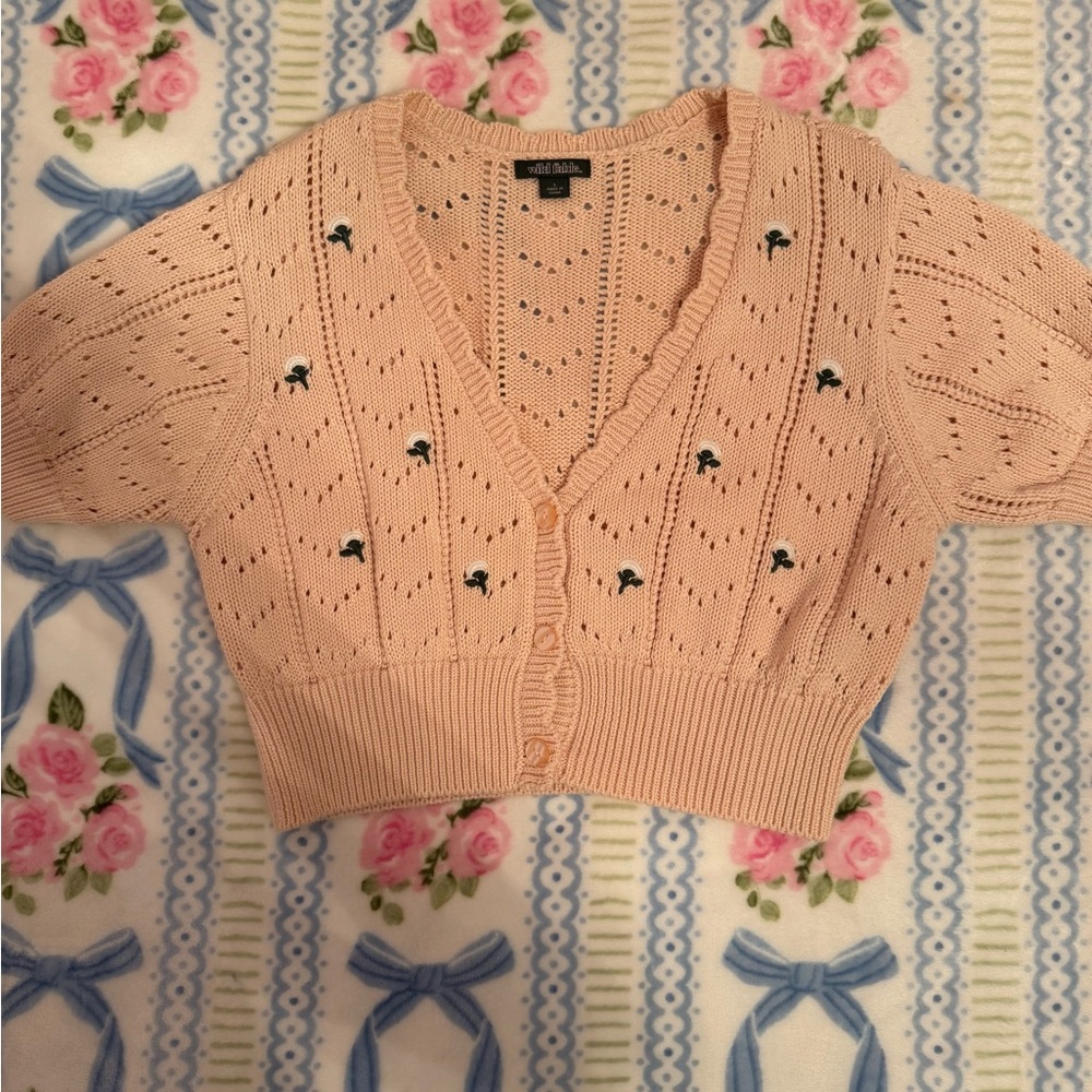Pink Knit Cropped Cardigan
